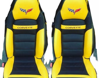 C6 Sports Car Seat Covers in Yellow & Black for Models (2005-2011) Faux Leather