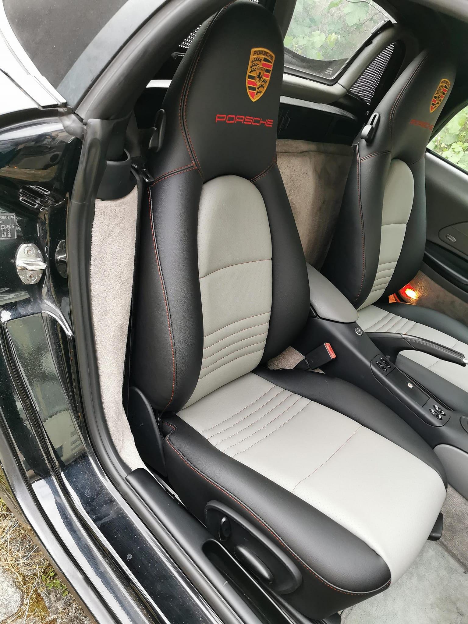 Porsche 986,996,911 Boxster (1997-2004) Black & Gray Faux Leather Seat Covers Custom Made Replacement