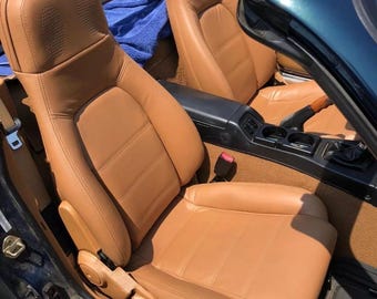 Miata MX-5 (1990-2000) kunstleren stoelhoezen: custom oranje/cognac