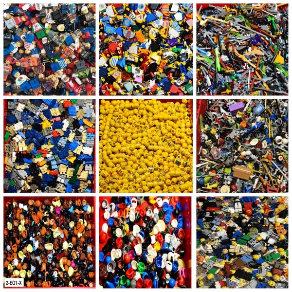 Lotto di pezzi per minifigure LEGO. Scegli tra teste, capelli, torsi, gambe, elmi e cappelli. Pezzi LEGO autentici per minifigure, sfusi.