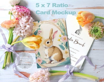 Easter invitation card mockup birthday party invitation mockup 5x7 Card mockup spring flower mockup PSD Smart Object mockup JPG Baby Shower