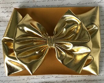 Handmade Gold Metallic Headwrap; Gold Headwrap for babies and toddlers; Stretchy Metallic Headband for babies and toddlers; OTT gold shiny