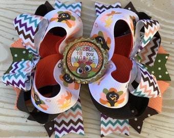 Turkey Hair Bow; Thanksgiving Bows for Girls; Girls multi layered clip; Toddlers Hair Bow: Fall Hairbow