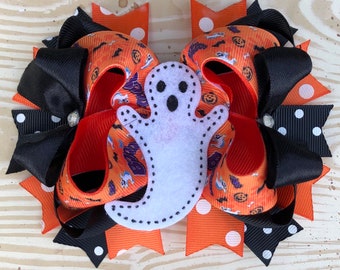 Handgjord hårrosett för Halloween-spöken; Hårsnodd i lager för flickor i höststil; Svart och orange spökspänne för OTT