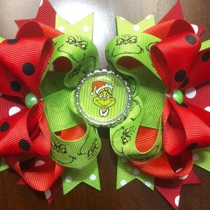 Christmas Holiday Grinch Hair Bow, Girls Green Red Christmas Grinch Bow, Christmas Hair Bows for Girls, Toddlers Christmas Bow