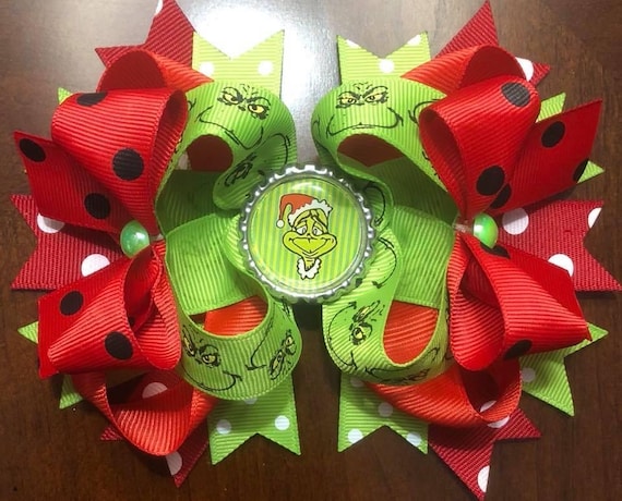 Christmas Holiday Grinch Hair Bow, Girls Green Red Christmas Grinch Bow, Christmas Hair Bows for Girls, Toddlers Christmas Bow