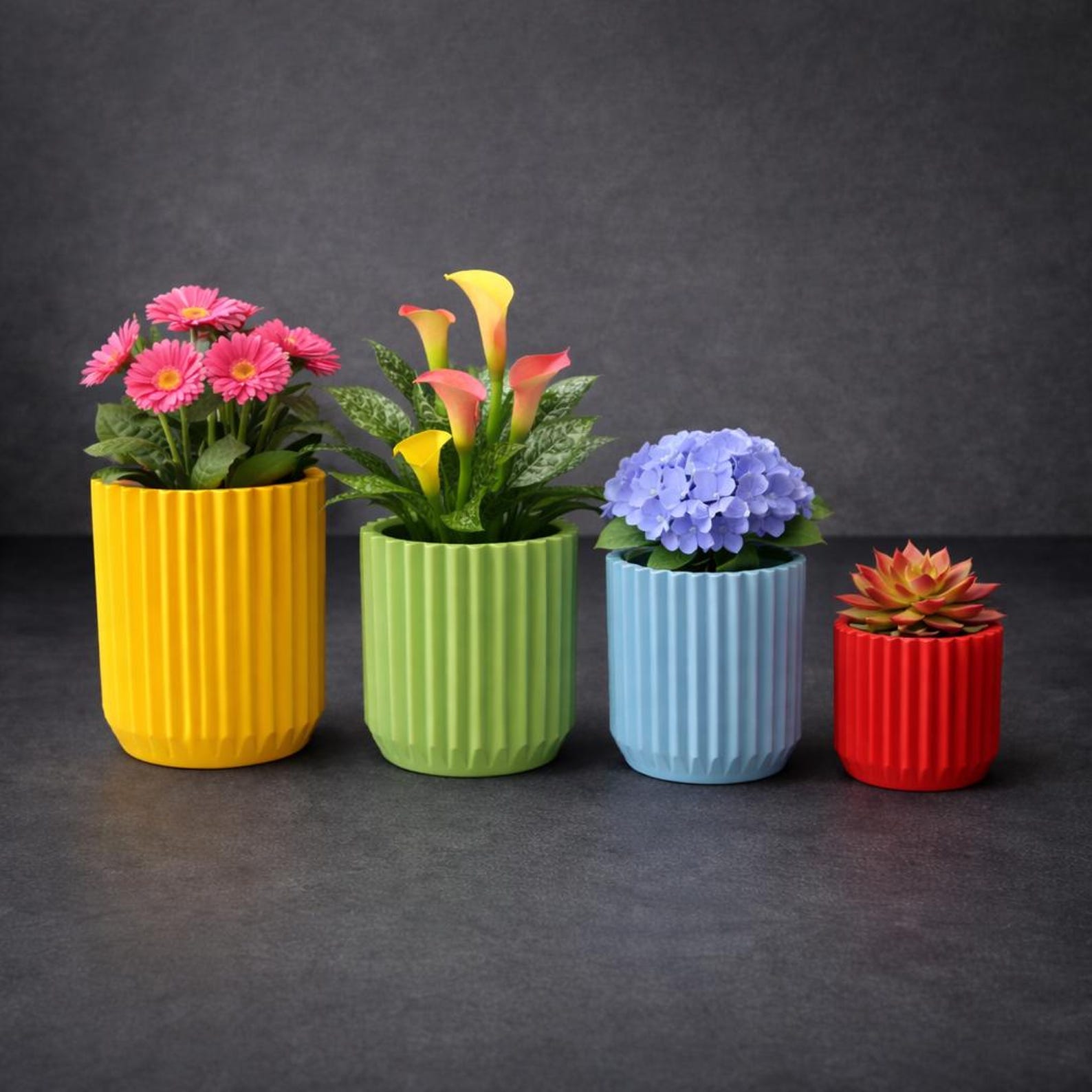 3D Printable Ribbed Planter Set | Modern Minimalist Flower Pots ...