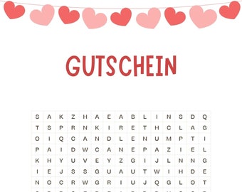 Gutschein  | personalisierte Wortsuche | Wordsearch | personalisierter Gutschein | Rätsel | Voucher | Valentinstag | Hochzeit