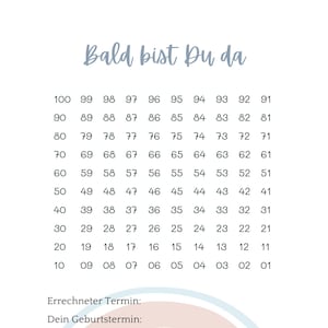 Babycountdown 100 Tage Hallo Baby Baby Countdown digitaler Download printable PDF Baby Countdown Schwangerschaftskalender zdjęcie 1