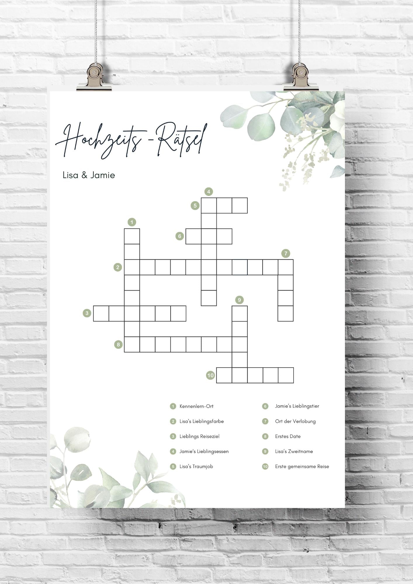 Hochzeits-Rätsel | Hochzeitsspiel | digitaler Download PDF | Spiel für
