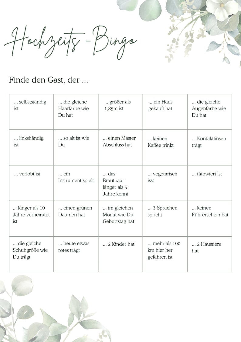 Wedding Bingo | Wedding game | Digital download PDF | Game for bride and groom and guests | Wedding | Party game | Bingo image 6