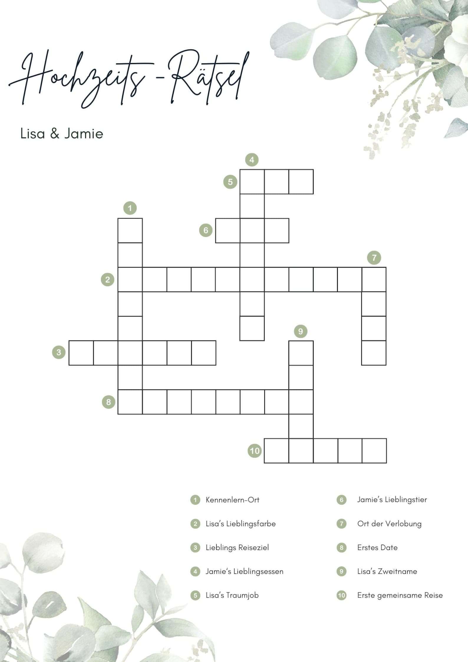 Hochzeits-Rätsel | Hochzeitsspiel | digitaler Download PDF | Spiel für