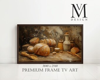 Bakery Samsung Frame TV Art, Textured Oil Painting, Rustic Bread Still Life, Digital Download