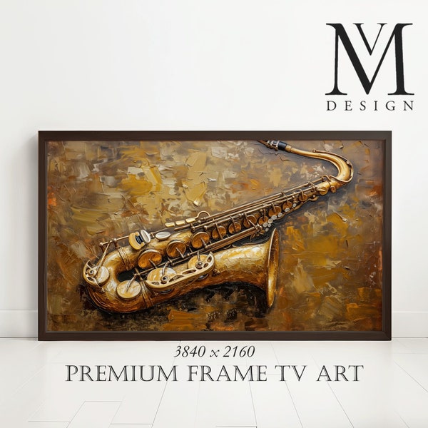 Oil Painting Saxophone Digital Art, Vibrant Jazz Music Wall Decor, Samsung Frame TV Art, Instant Download