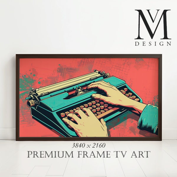 Vintage Typewriter Illustration, Retro Art for Samsung Frame TV, Mid-Century Modern Office Decor, Digital Download