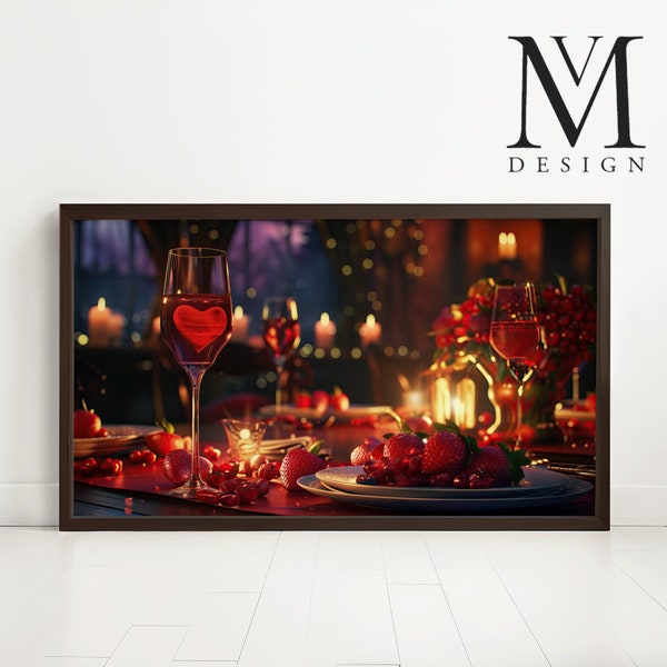 Romantic Valentine's Day Digital Art for Samsung Frame TV, Candlelight Dinner Scene, Love Themed Artwork Download