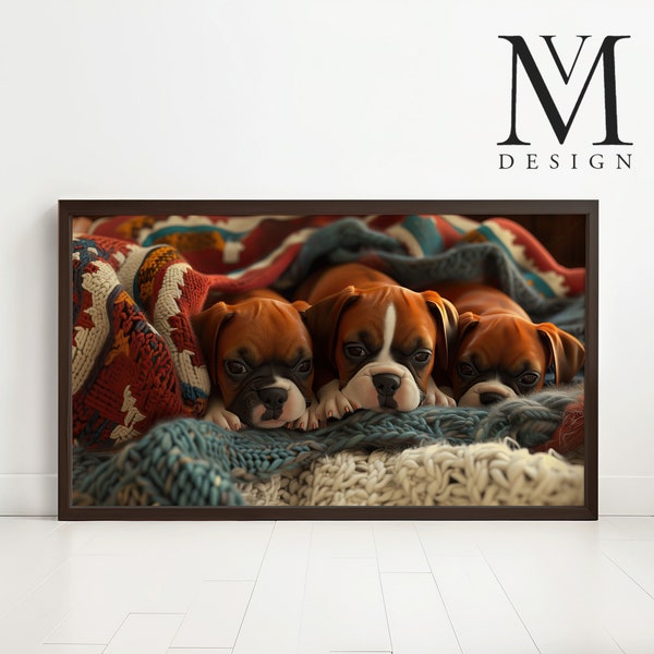 3D Boxer Puppies Digital Art for Samsung Frame TV, Cute Dog Decor, Animal Lovers Gift Idea, Pet-Themed Background