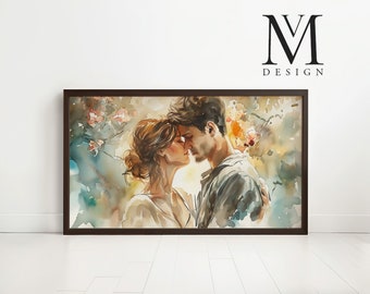 Romantic Watercolor Art of Loving Couple Embracing for Samsung Frame TV, Valenties Day, Anniversary Celebration, Instant Digital Download
