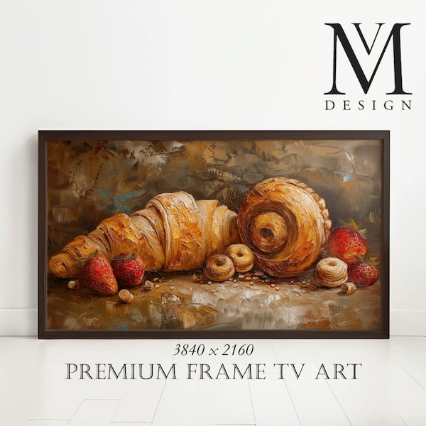 Peinture à l'huile numérique pâtisserie gastronomique, art pour téléviseur avec cadre Samsung, décoration de cuisine, oeuvre de boulangerie tons chauds, idée cadeau gourmande, téléchargement immédiat