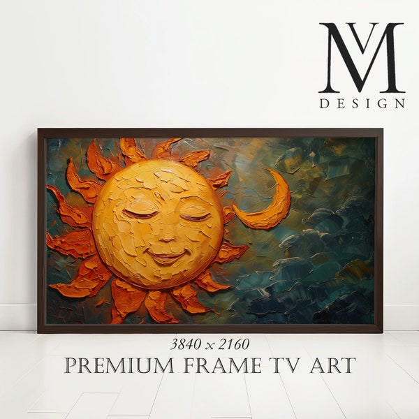 Vibrant Sun Painting, Impasto Texture Oil Digital Art for Samsung Frame TV, Bright Wall Decor