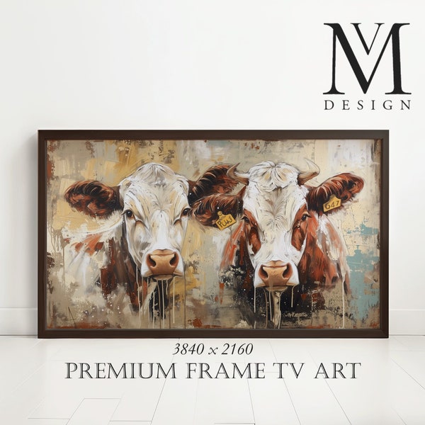 Rustic Cow Oil Painting Digital Artwork, Samsung Frame TV Compatible, Farmhouse Decor, Large Wall Art