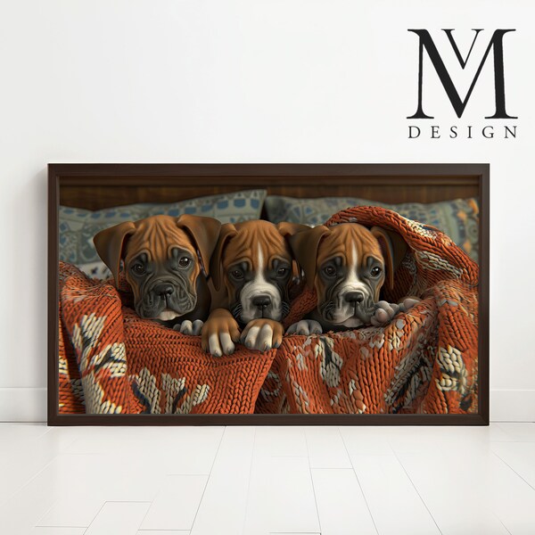 3D Boxer Puppies Digital Art for Samsung Frame TV, Cute Dog Decor, Animal Lovers Gift Idea, Pet-Themed Background