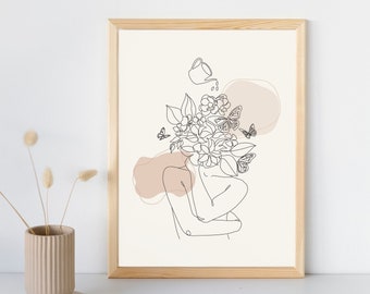 Self Love Line Art Print, Self Care Wall Art, Feminine Wall Art, Mental Health Art, Therapy Office Decor, Minimalist Wall Art, One Line Art
