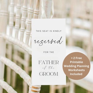 Reserved Chair Tag, Minimalist Reserved Seat Tag, Minimalist Wedding Reserved Seat Sign, Modern Wedding Reserved Tag, Printable Wedding Sign