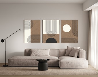 Mid Century Modern Wall Art Prints, Abstract Wall Art Set of 3, Neutral Wall Art Printable, Japandi Art Abstract, Modern Abstract Prints