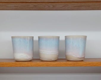 Keramik Trinkbecher handgemacht - Steinzeug Becher 300ml, Kaffeebecher ohne Henkel, spülmaschinenfest, moderner Glasurverlauf, Unikat