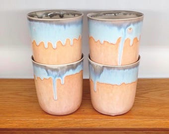 Keramik Trinkbecher handgemacht - Steinzeug Becher 300ml, Kaffeebecher ohne Henkel, spülmaschinenfest, moderner Glasurverlauf, Unikat