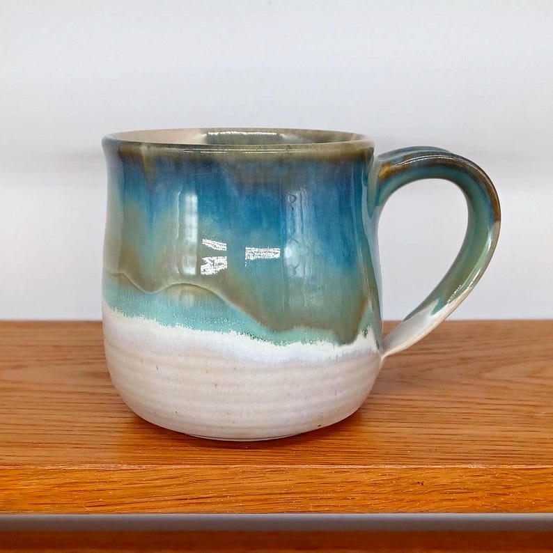 Handgedrehte Keramik Tasse 400ml mit einzigartigem Glasur Verlauf imagen 1