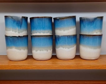 Keramik Trinkbecher handgemacht - Steinzeug Becher 300ml, Kaffeebecher ohne Henkel, spülmaschinenfest, moderner Glasurverlauf, Unikat
