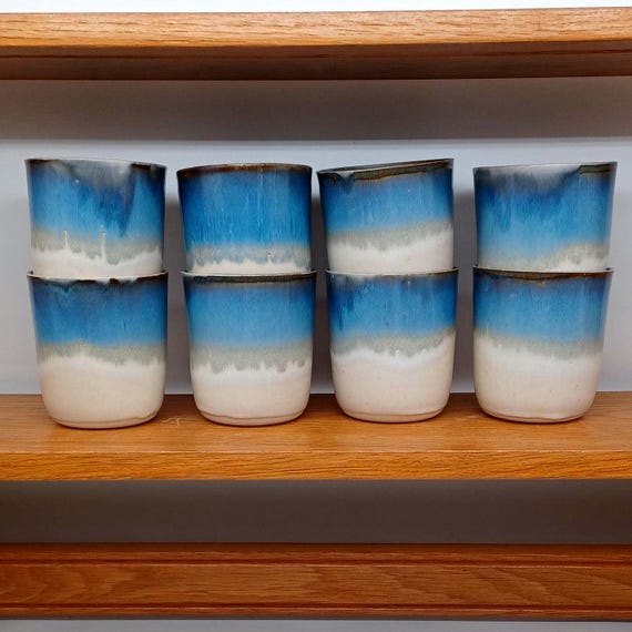 Keramik Trinkbecher handgemacht - Steinzeug Becher 300ml, Kaffeebecher ohne Henkel, spülmaschinenfest, moderner Glasurverlauf, Unikat