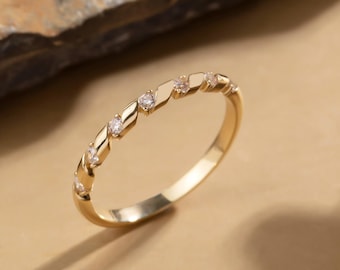14K Gold Diamond Twisted Rope Ring • Solid Gold Stackable Diamond Band