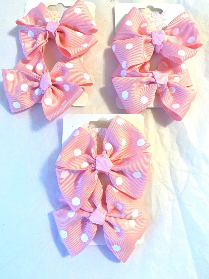 A Set of 2 Hair Bows, Polka-dot Hair Bows, Polka-dot Hair Clips, Pink