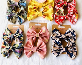Japanse haarstrikken met bloemen - set van 2 lenteaccessoires