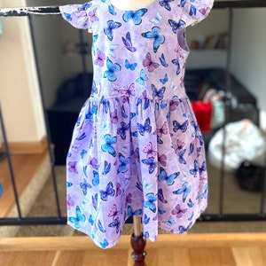 Butterfly Dress: Girls Size 4-5, Cotton Summer Dress with Hair Bow