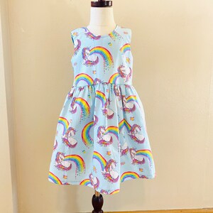 Rainbow unicorn dress size 3 years old, 3T dress, special day dress, girl dress with matching hair bow, spring and summer dress,