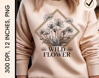 Wildflower Sketch PNG: Flower Bouquet Design (Digital Download)