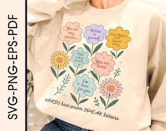 Kindness Floral PNG: Boho Affirmations, T-Shirt Design (Digital Download)