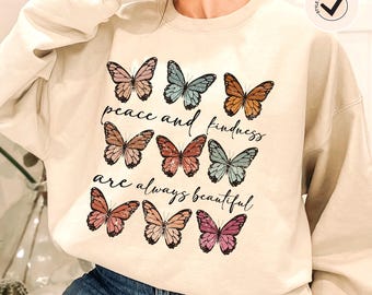Peace and Kindness Butterfly PNG: Boho Shirt Design (Digital Download)