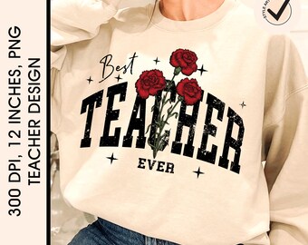Floral Teacher PNG - Retro Sublimation Design (Digital Download)