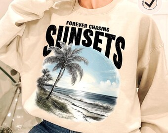Retro Sunset Beach Shirt Design: Tropische Palme PNG (Printable)