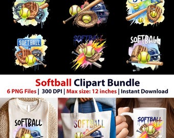 Softball Clipart Bundle, Sports PNG Graphics (Instant Download)