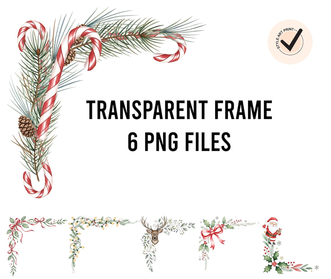 Christmas Corner Borders PNG Set | 6 Watercolor Holiday Frame Edges ...