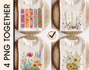 Floral Cottagecore PNG: Spring Flowers Sublimation Design (Digital Download File, 300 DPI PNG Files)