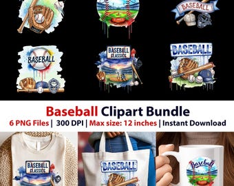 Watercolor Baseball Clipart Bundle, Sports Graphics (PNG Files)