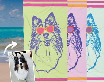 Toalla de playa personalizada con foto de mascota / Arte pop a color