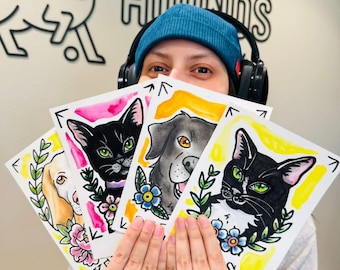 Custom 20 Minute Traditional Americana Tattoo "Doodle" Pet Paintings | Dog Parent Gift | Cat parent gift | Watercolor & Multimedia painting